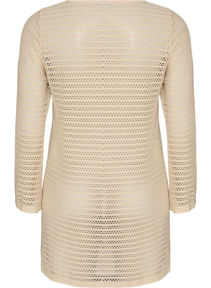 Strandkjole med hullbroderi og lange ermer, Beige, Packshot image number 1