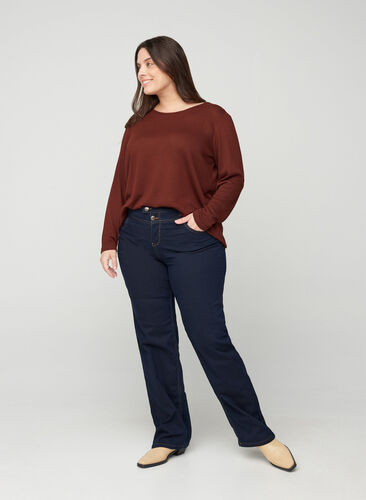 Zizzi Regular fit Gemma jeans med høyt liv, Blå, Model image number 1