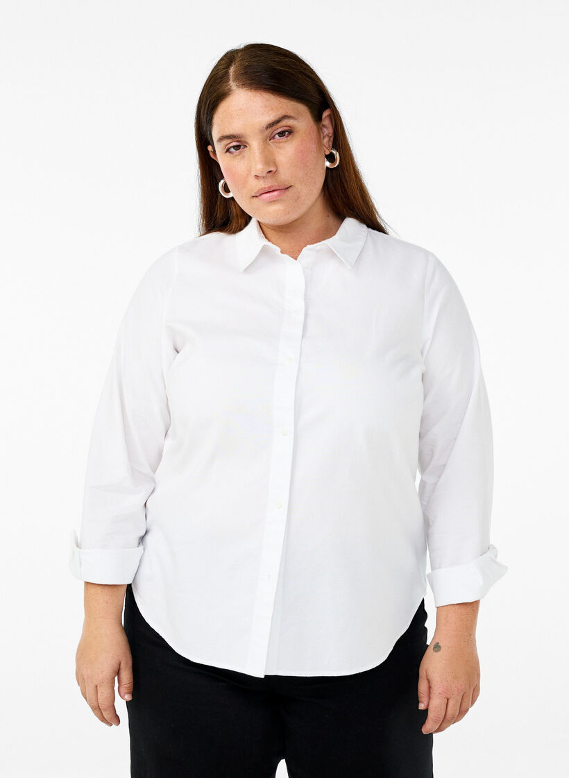 Langermet bomullsskjorte, Bright White, Model