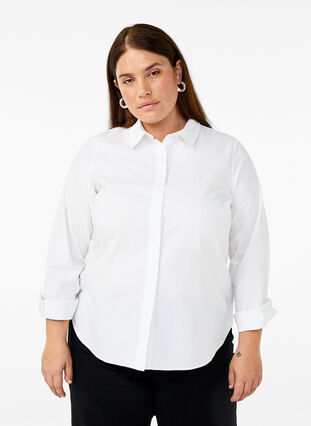 Zizzi Langermet bomullsskjorte, Bright White, Model image number 0
