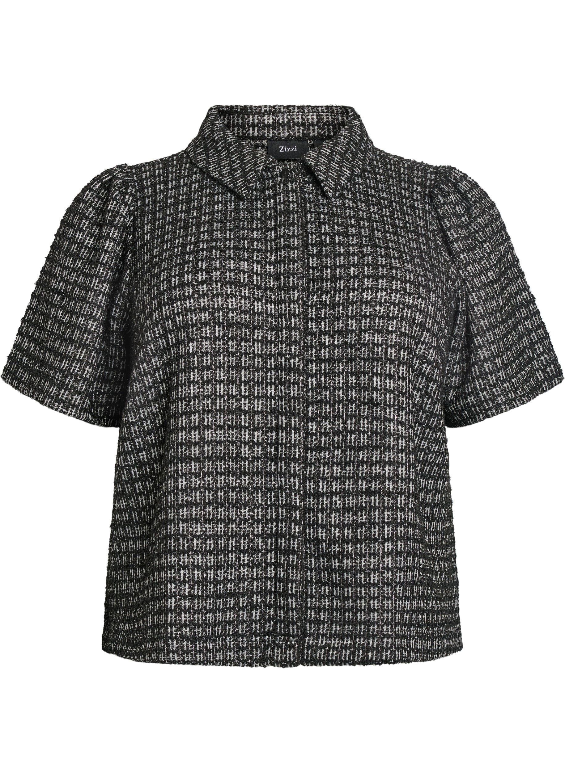 Boucl&eacute; skjorte bluse med korte ermer