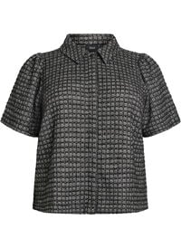 Bouclé skjorte bluse med korte ermer, Svart Bouclé skjorte bluse med korte ermer