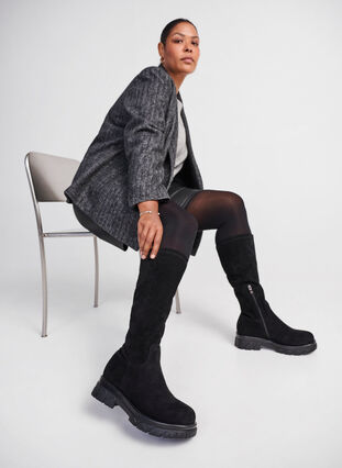 Zizzi Wide fit - Høy støvlett med stretch, Black, Image image number 0