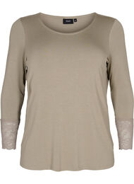 Langermet bluse i viskose med blondedetaljer, Laurel Oak