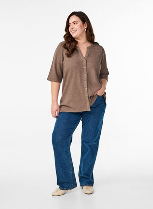 Zizzi Strukturert bluse med V-hals, Walnut, Model image number 2