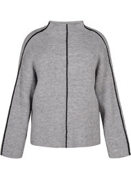 Strikket bluse med ull og kontraststriper, Medium Grey Melange