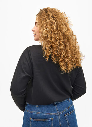 Zizzi Bluse med struktur i A-snitt, Black, Model image number 1
