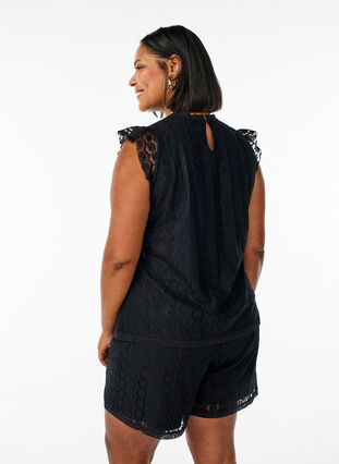 Zizzi Blondetopp med volangdetaljer, Black, Model image number 1
