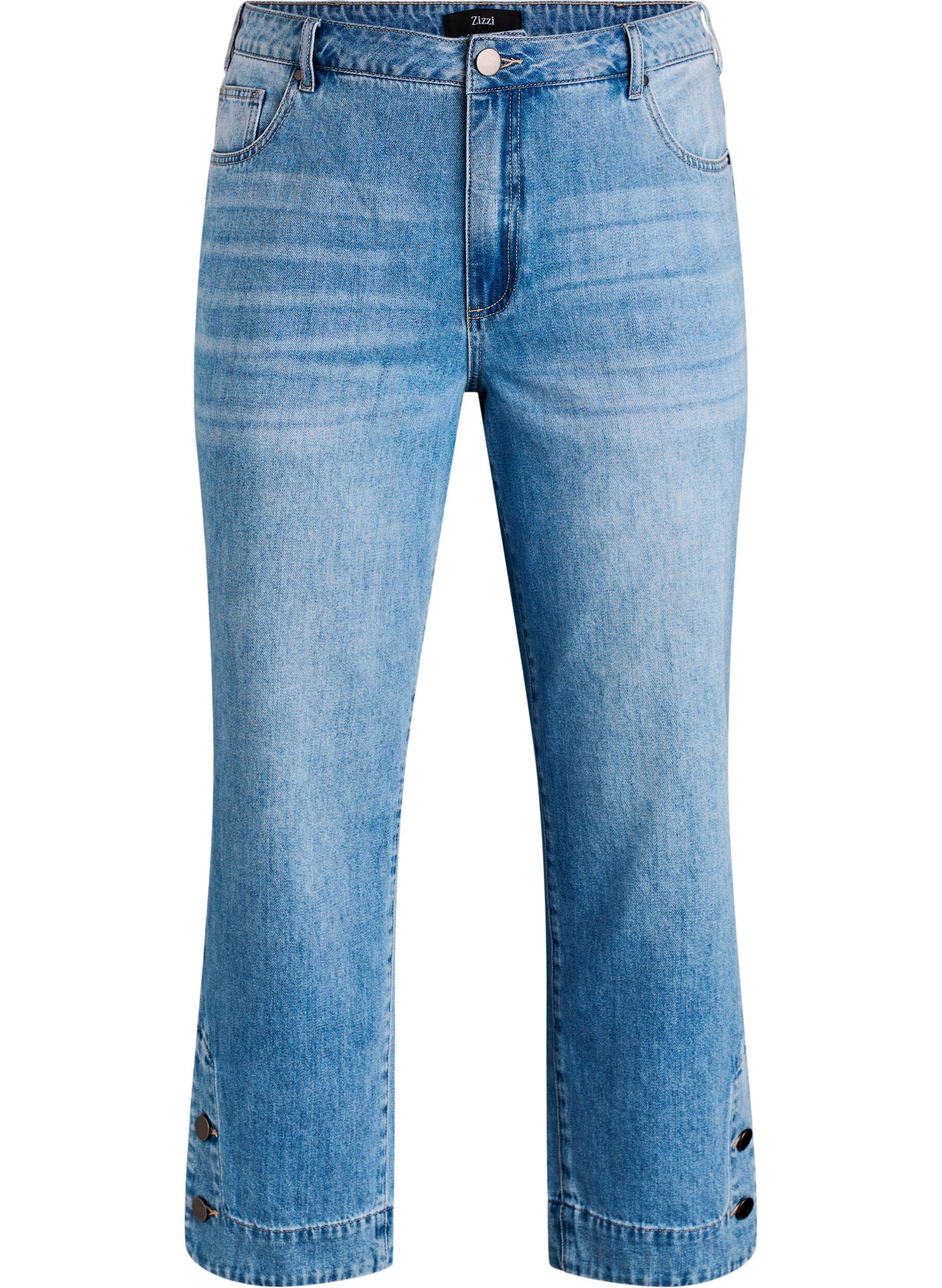 ZizziAvkuttede Kiana jeans med straight fit og knappdetaljer, Bl&aring;, Packshot image number 0