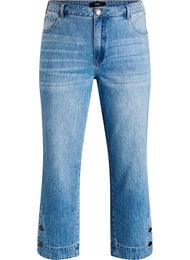 Avkuttede Kiana jeans med straight fit og knappdetaljer, Bl&aring;