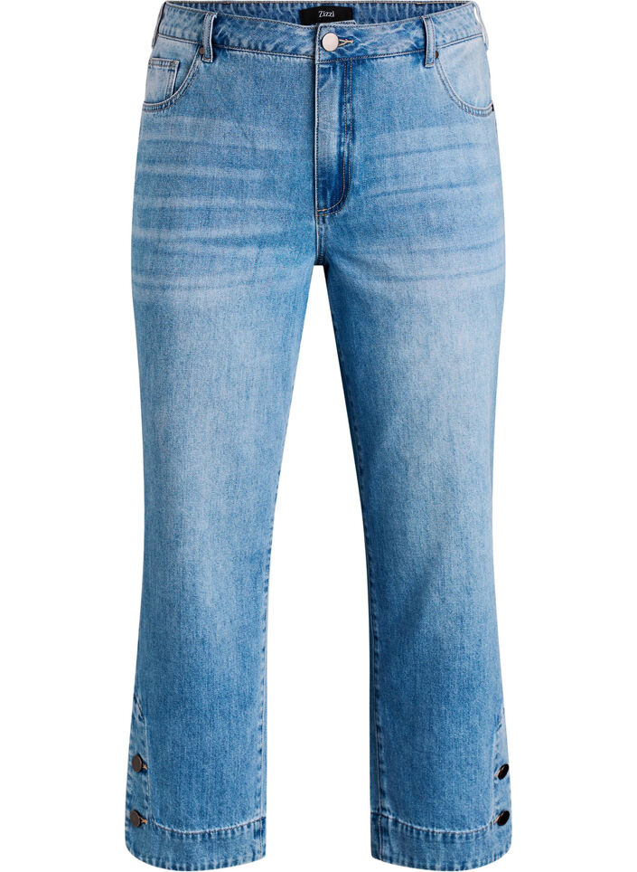 Avkuttede Kiana jeans med straight fit og knappdetaljer, Bl&aring;, Packshot image number 0
