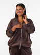 Myk velourcardigan med glidel&aring;s og h&oslash;y krage, Brun, Model image number 0