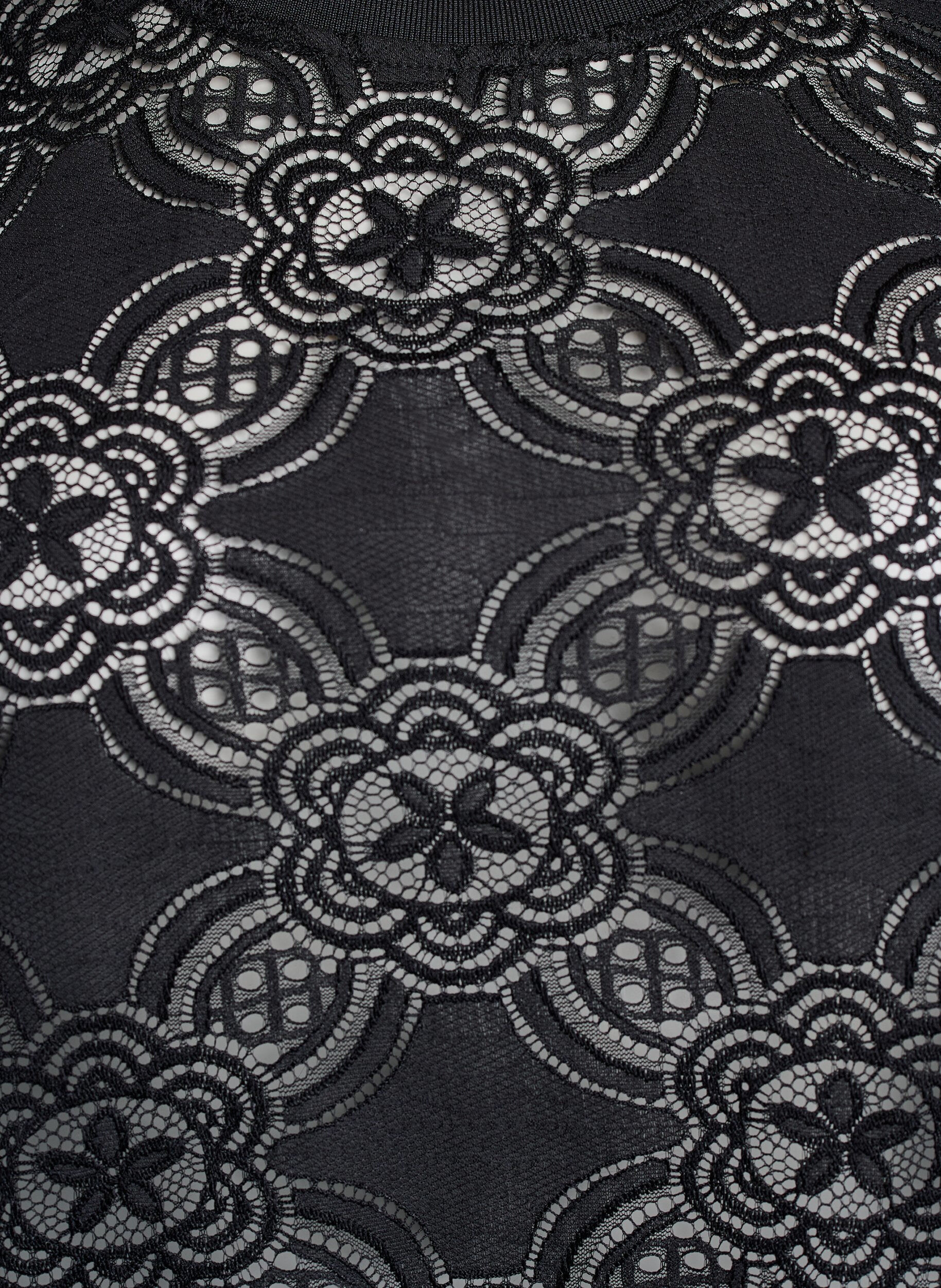 Zizzi Bluse med blonder og grafisk m&oslash;nster, og 1/2-lange ermer, Svart, Packshot image number 2