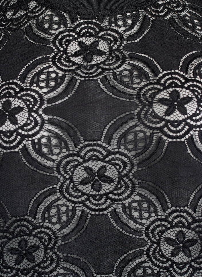 Bluse med blonder og grafisk m&oslash;nster, og 1/2-lange ermer, Svart, Packshot image number 2