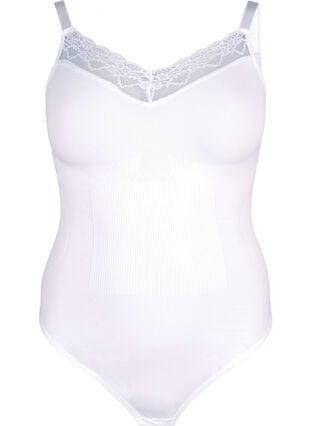 Shapewear bodystocking med blonder, Bright White, Packshot image number 0