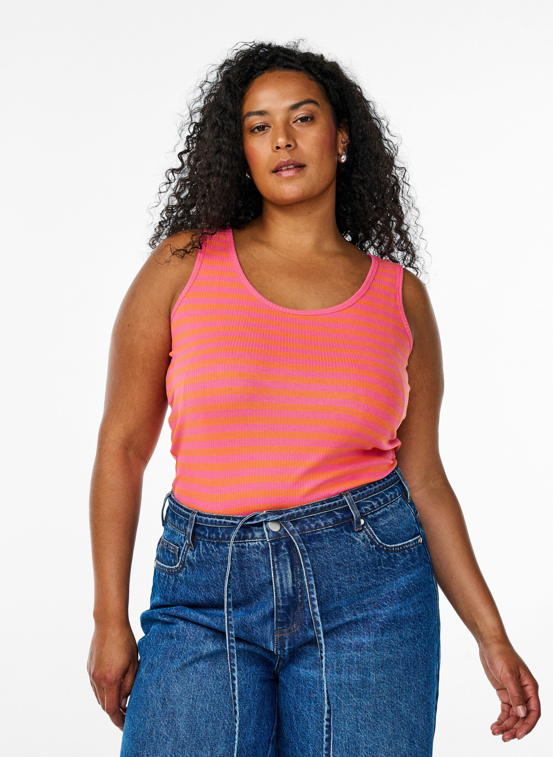 ZizziStripete ribbestrikket singlet, Orange, Model image number 0