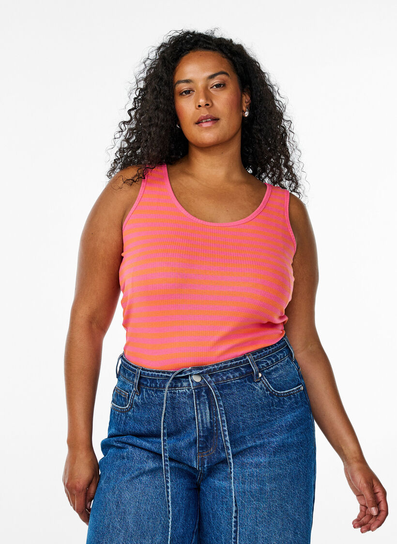 Stripete ribbestrikket singlet, Orange, Model image number 0