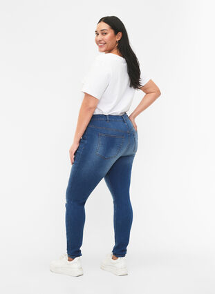 Super slim Sanna jeans med slitte detaljer, Blue denim, Model image number 1