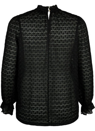 Bluse med lange ermer og mønstret tekstur, Black, Packshot image number 1