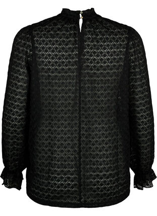 Zizzi Bluse med lange ermer og mønstret tekstur, Black, Packshot image number 1