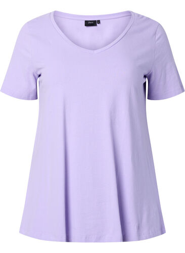 Ensfarget basis T-skjorte i bomull, Lavender, Packshot image number 0