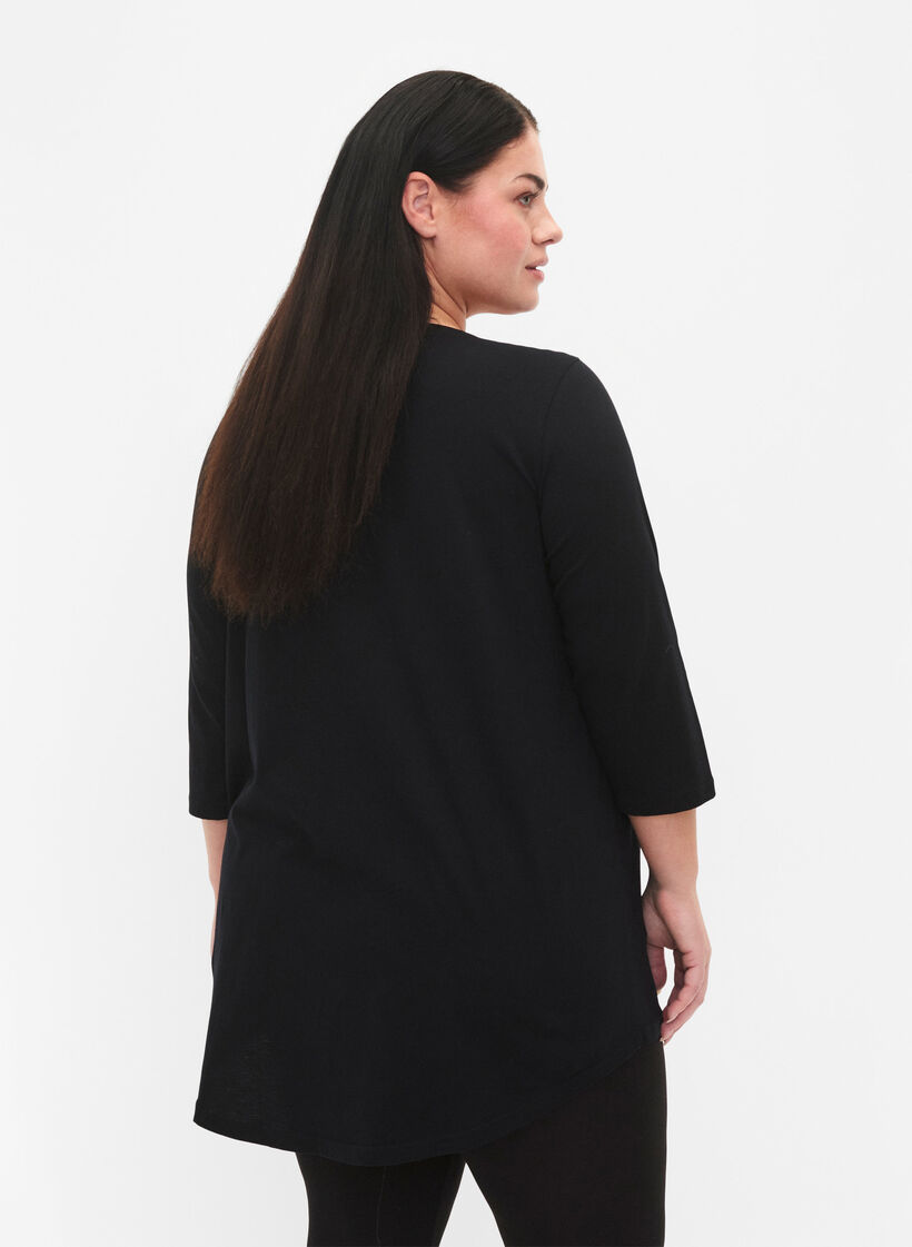 T-skjorte i bomull med 3/4-ermer, Black, Model image number 1