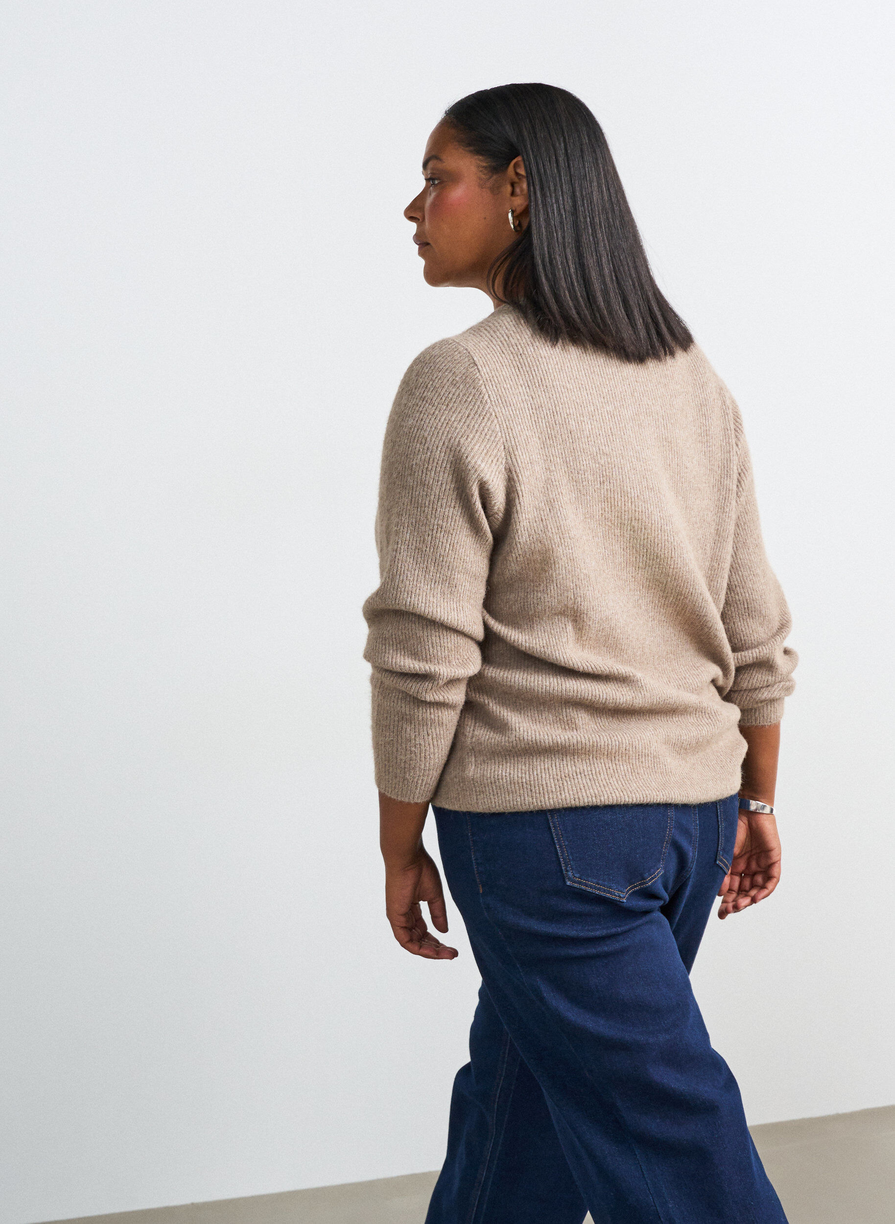 ZizziMelert strikkebluse med rund hals, Beige, Model image number 2