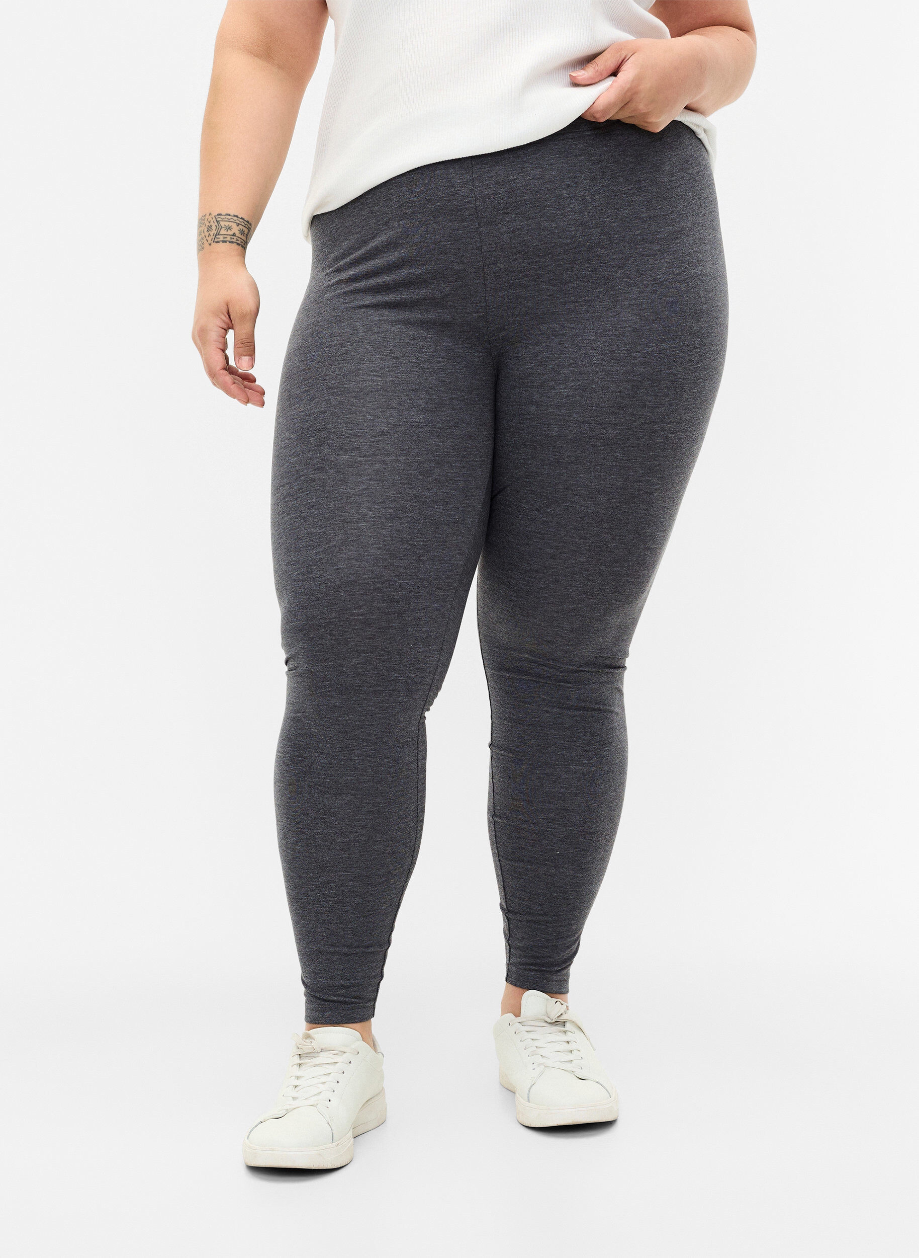 Zizzi Gr&aring; melert leggings, Dark Grey Melange, Model image number 0