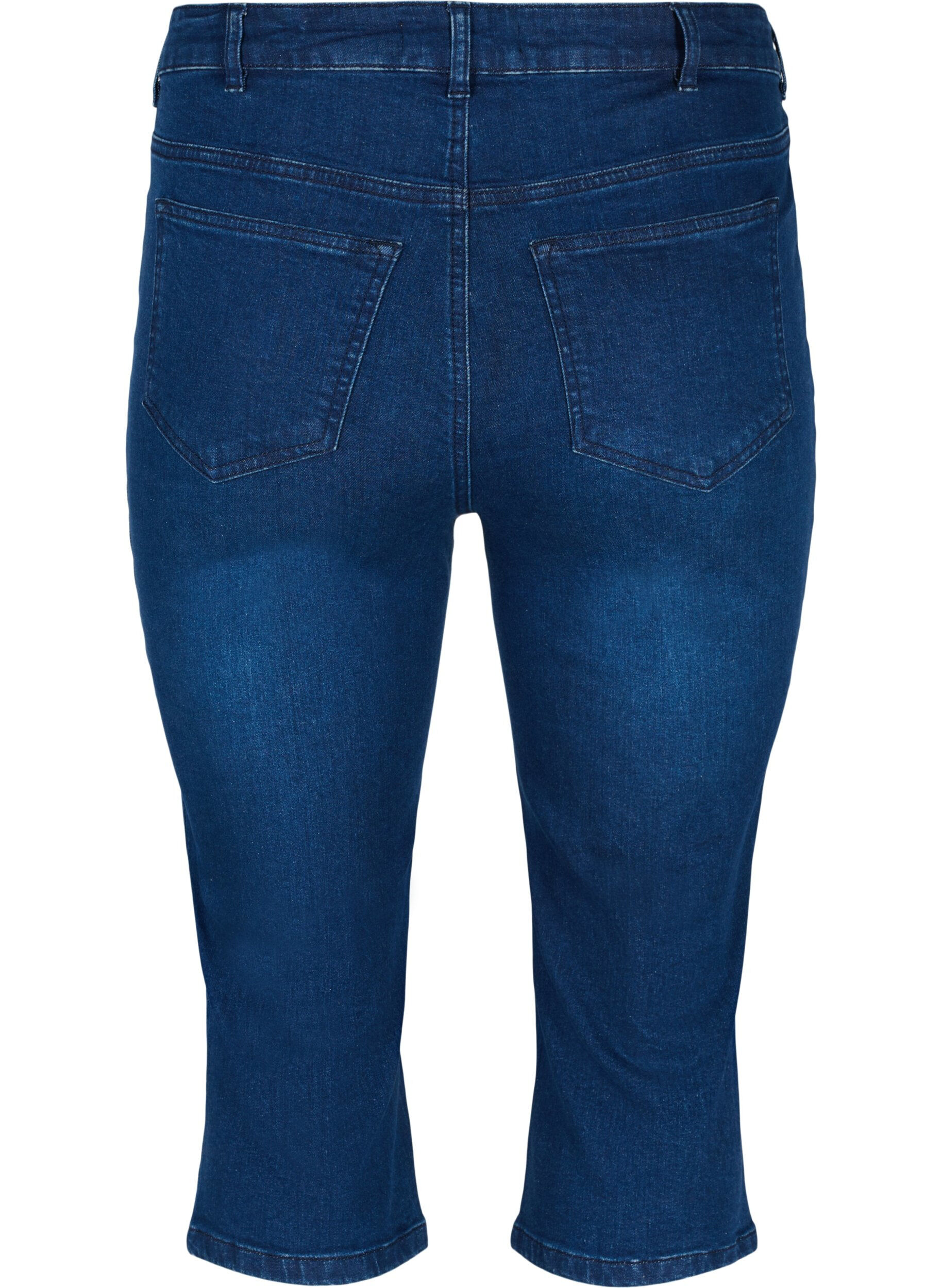 Zizzi Tettsittende capribukser i denim og bomull, Dark blue denim, Packshot image number 1
