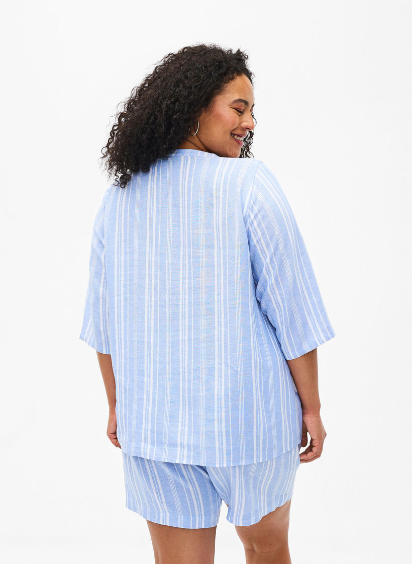Stripete bluse i lin- og viskoseblandet kvalitet, Blå, Model image number 2