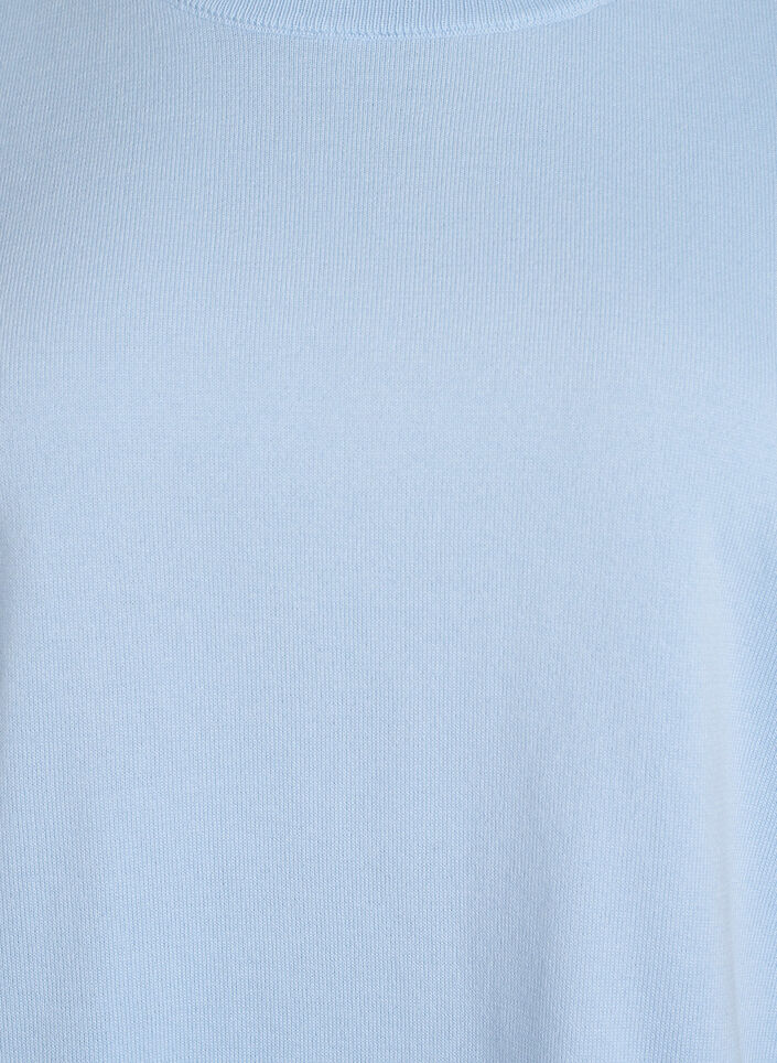 Finstrikket bluse med korte ermer, Bl&aring;, Packshot image number 2
