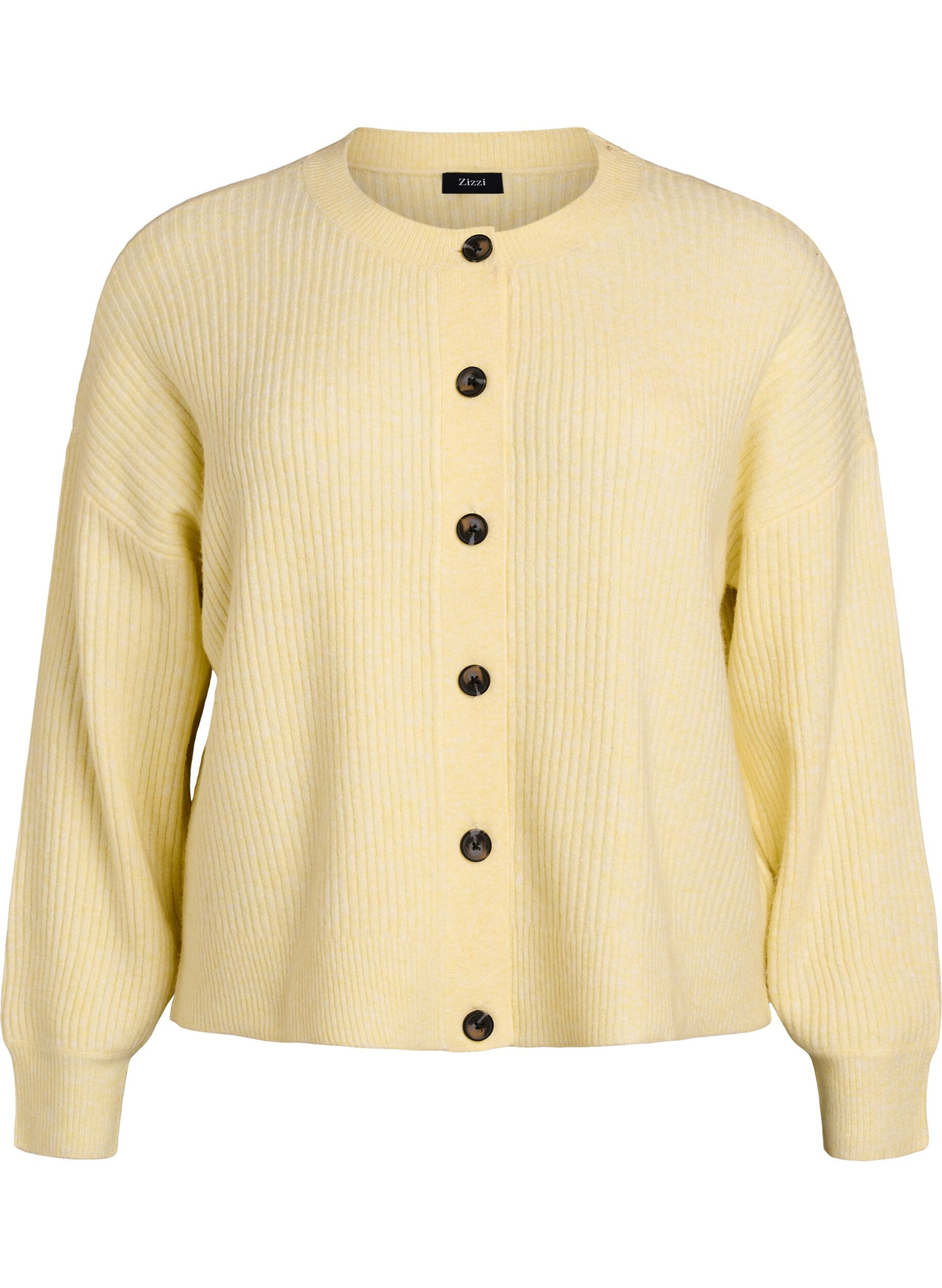 Zizzi Ribbestrikket cardigan med knapper, Gul, Packshot image number 0
