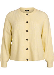 Ribbestrikket cardigan med knapper, Gul