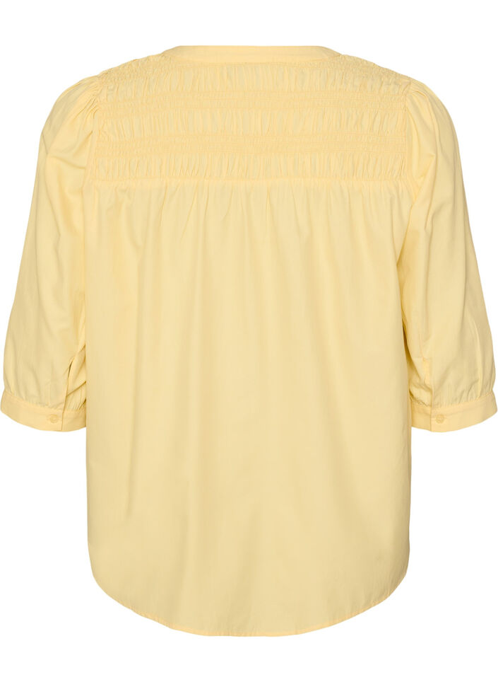 Bluse med smock og 3/4 ermer, Gul, Packshot image number 1