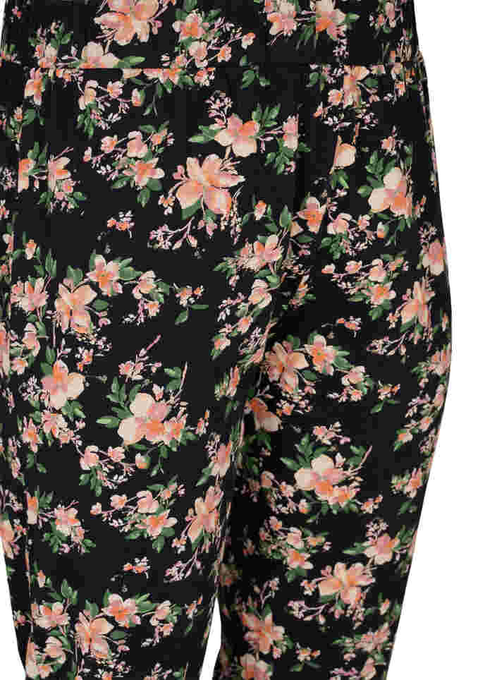Pysjamasbukser med blomstermønster i bomull, Black Flower, Packshot image number 2