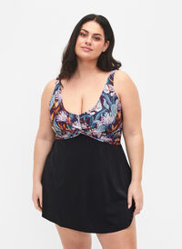 Badedrakt med løst skjørt, Deep Tropical Print, Model