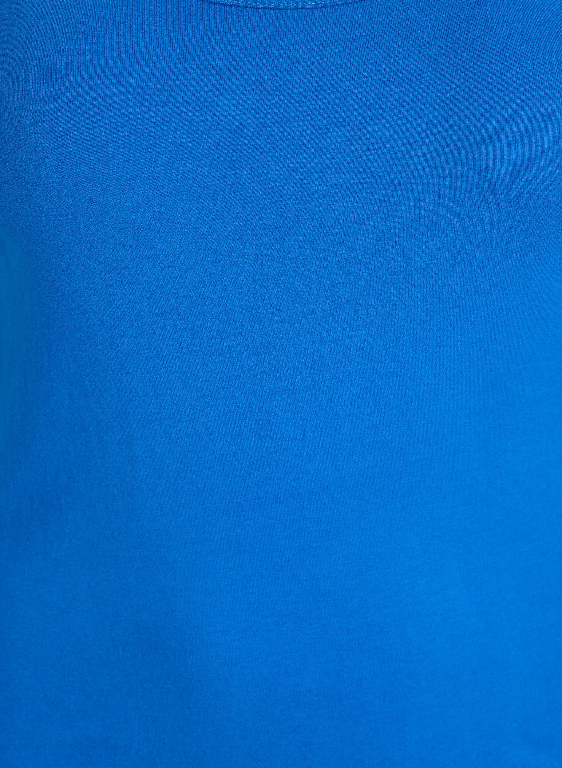 ZizziEnsfarget basic topp i bomull, Bl&aring;, Packshot image number 2