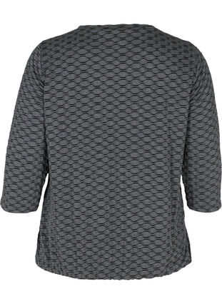Bluse i et strukturert mønster med 3/4-ermer, Black, Packshot image number 1