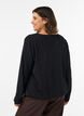 Bluse med ballongsilhuett og V-hals, Svart, Model image number 2