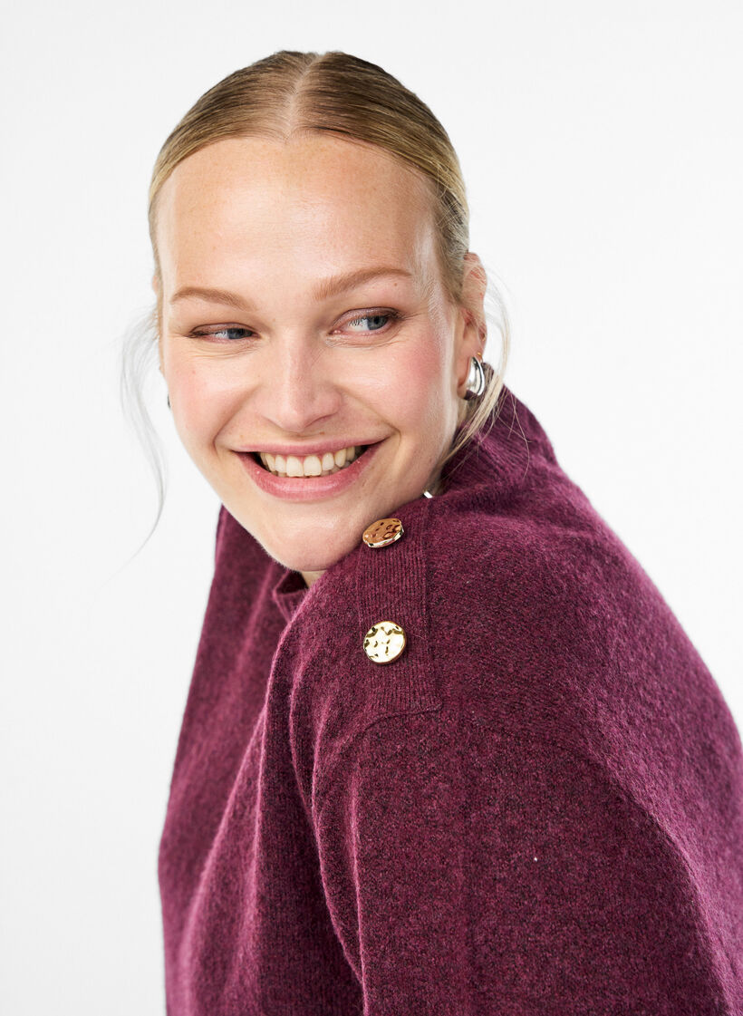 Strikket bluse med knappdetalj, Mørk Bordeaux, Model image number 3