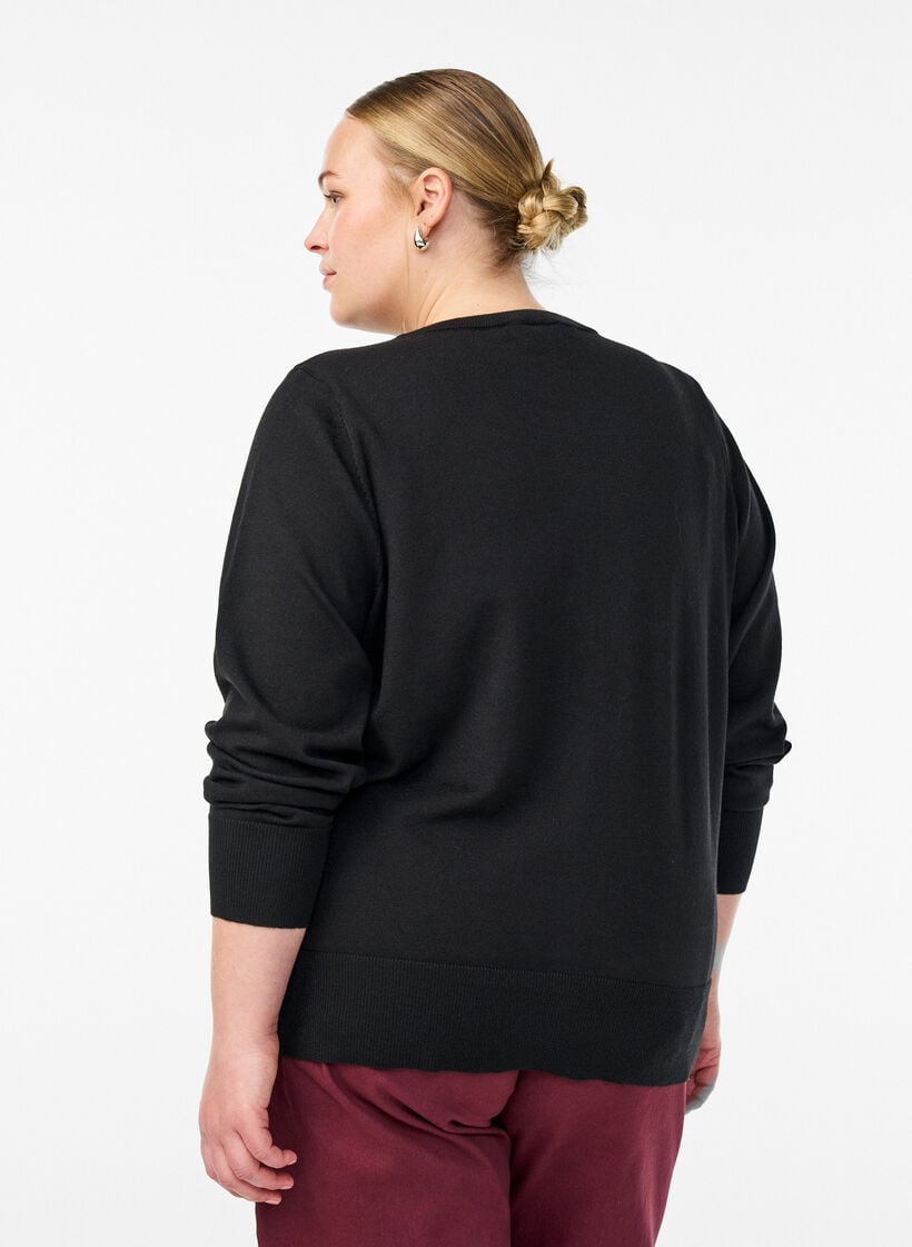 FLASH - Finstrikket cardigan med rund hals, Svart, Model image number 2