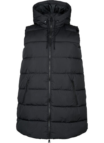 Lang vest med hette og lommer, Black, Packshot image number 0