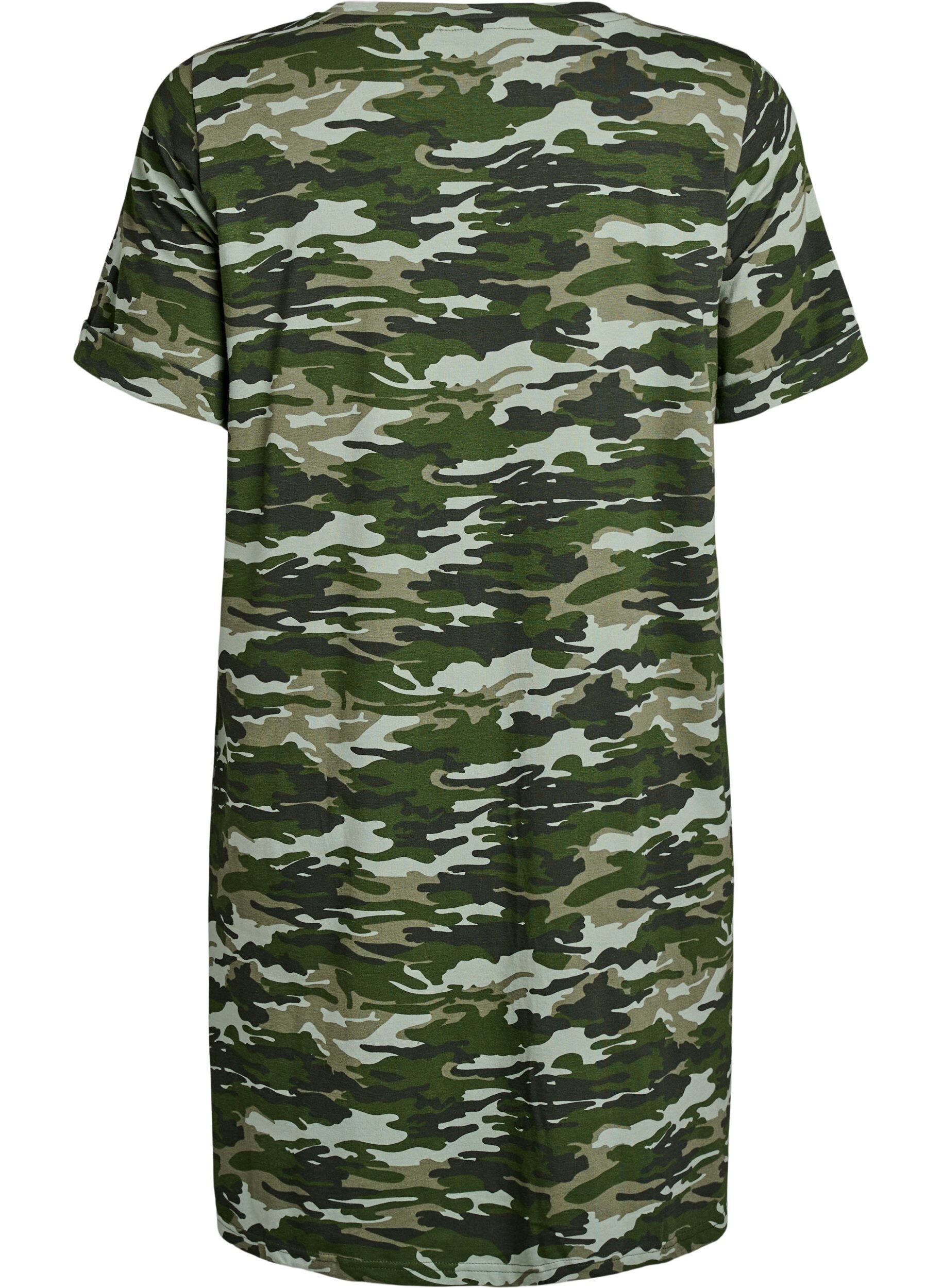 Zizzi Kort T-skjortekjole i bomullsjersey, Gr&oslash;nn, Packshot image number 1