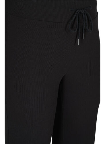 Flared treningsbukser i ribbet materiale, Black, Packshot image number 2