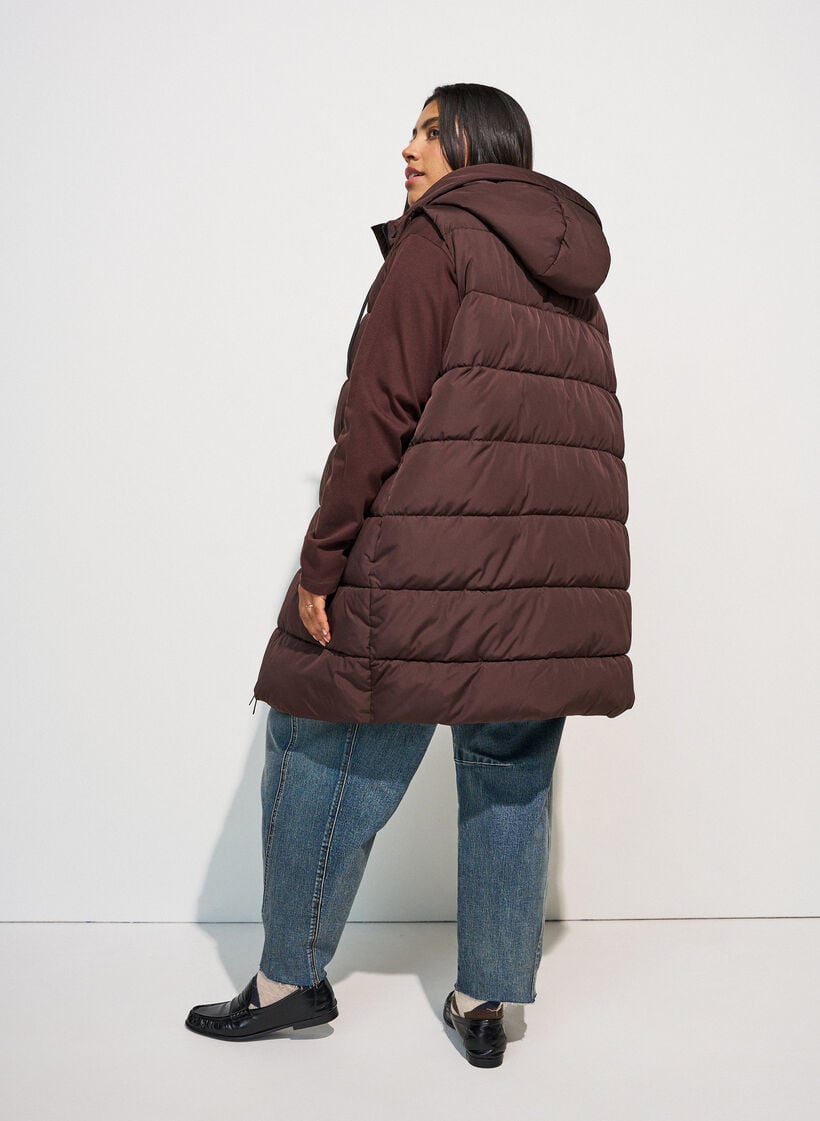 Lang vest med hette og lommer, Brun, Model image number 1