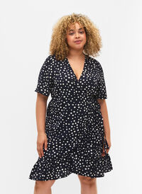 Omslagskjole med prikker og korte ermer, Night Sky Dot, Model