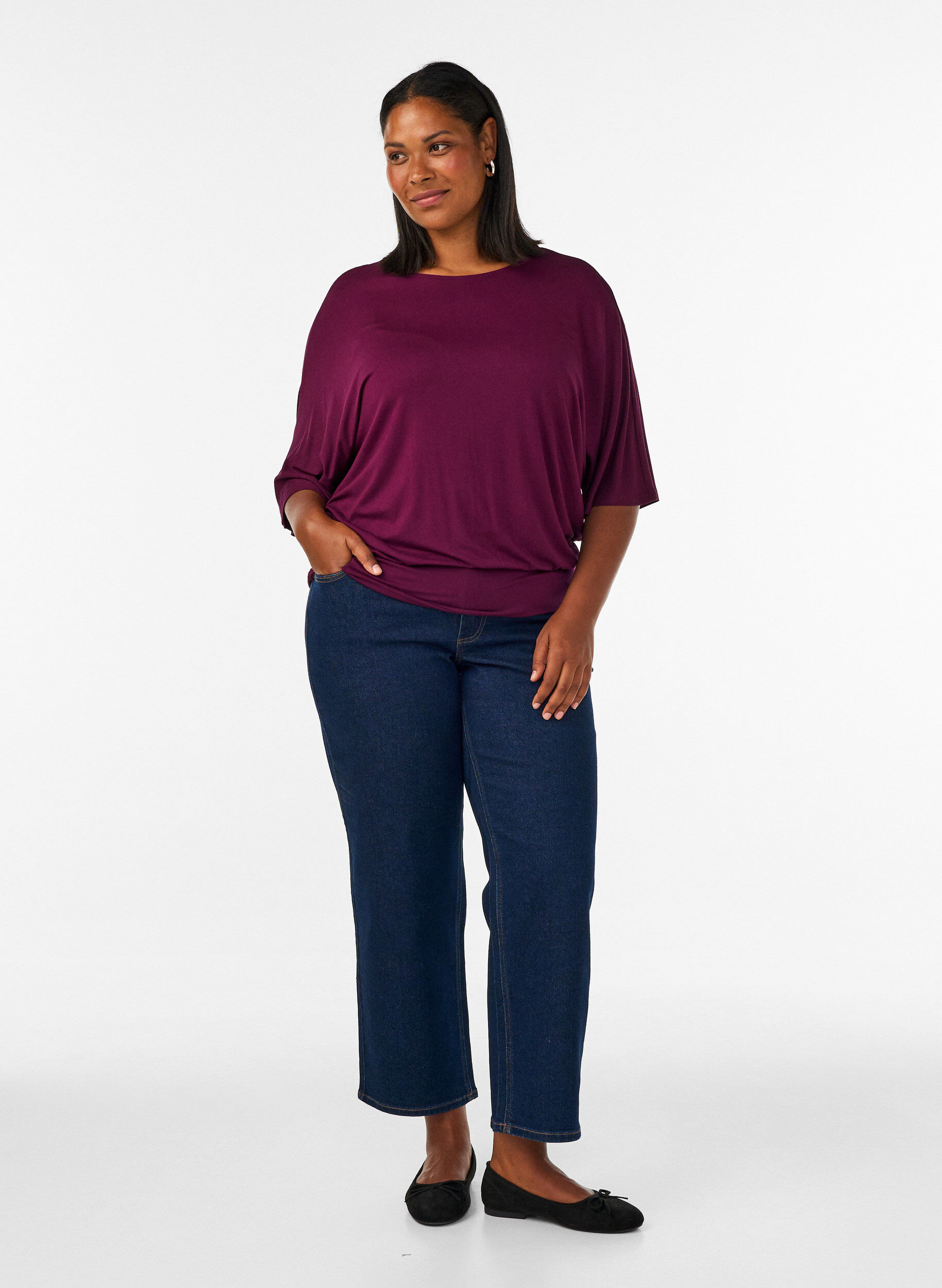 ZizziJerseybluse med albuelange ballongermer, Lilla, Model image number 1