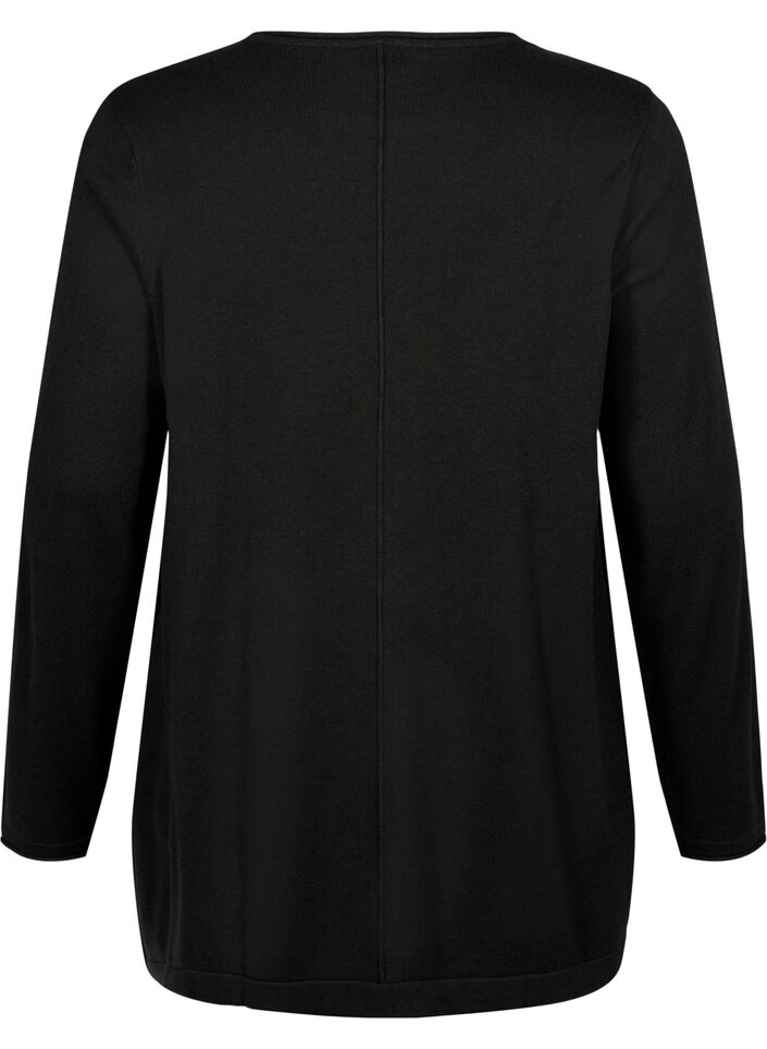 Strikket bluse i bomull og viskoseblanding, Svart, Packshot image number 1