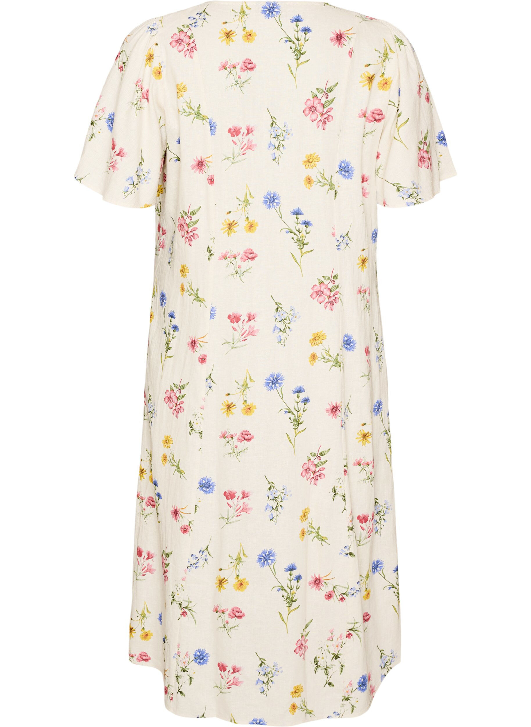 ZizziMidikjole i lin og viskose med volangermer, Beige, Packshot image number 1