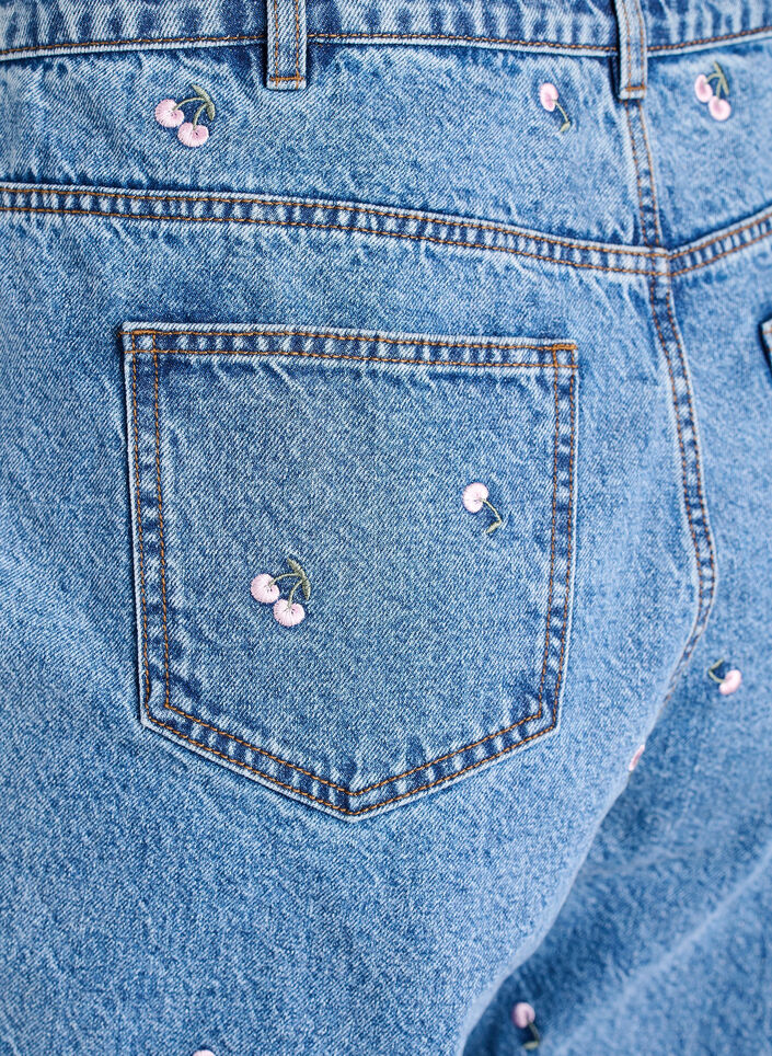 Mille mom-fit jeans med broderi, Blå, Packshot image number 3